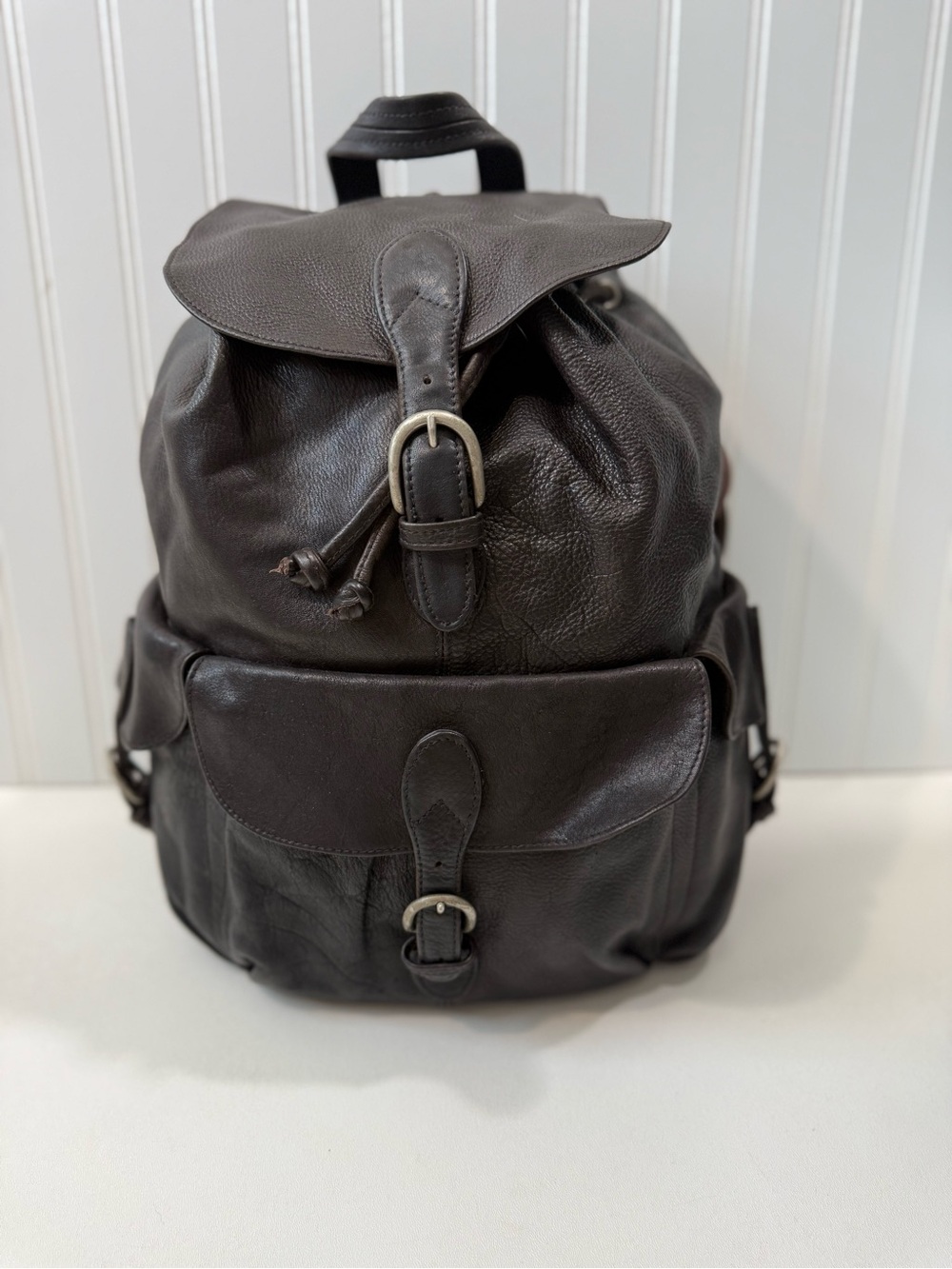 Vintage Y2K London Fog Leather Backpack Dark Brown Rucksack 90s